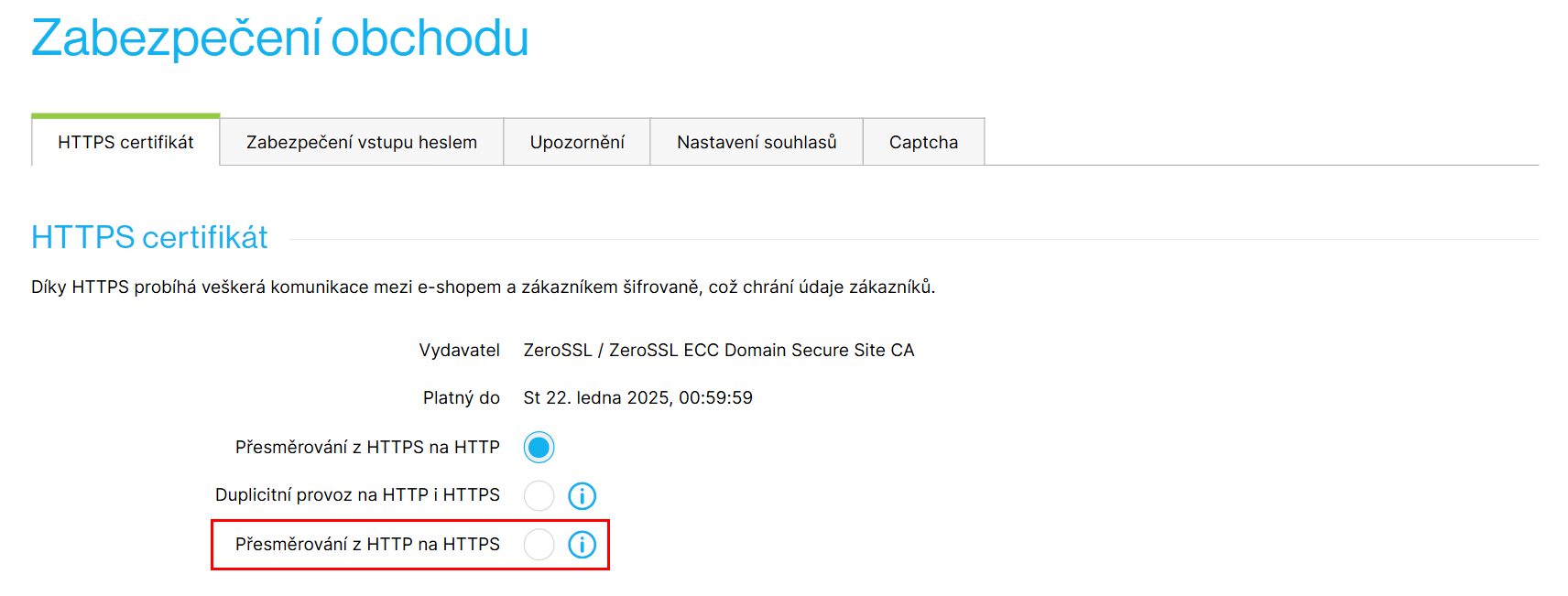 Aktivace HTTPS zabezpečení