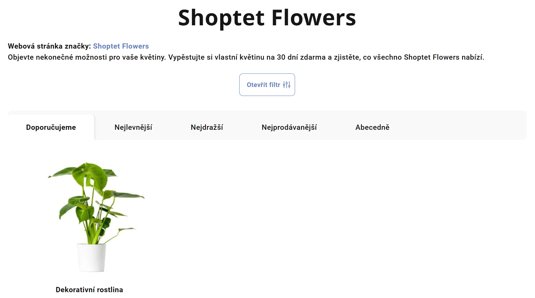 Stránka konkrétní značky s výpisem jejích produktů