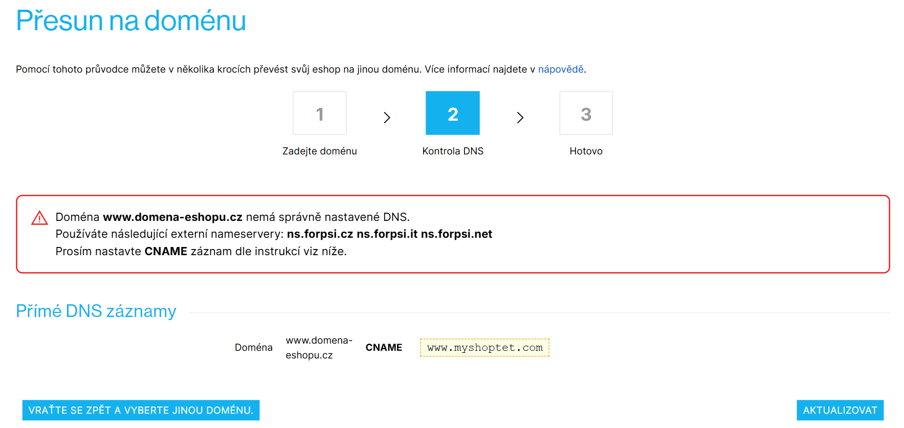 Kontrola DNS záznamů při přesunu e-shopu na doménu