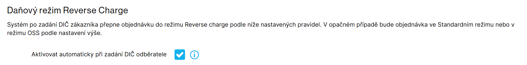 Nastavení automatické aktivace Reverse Charge