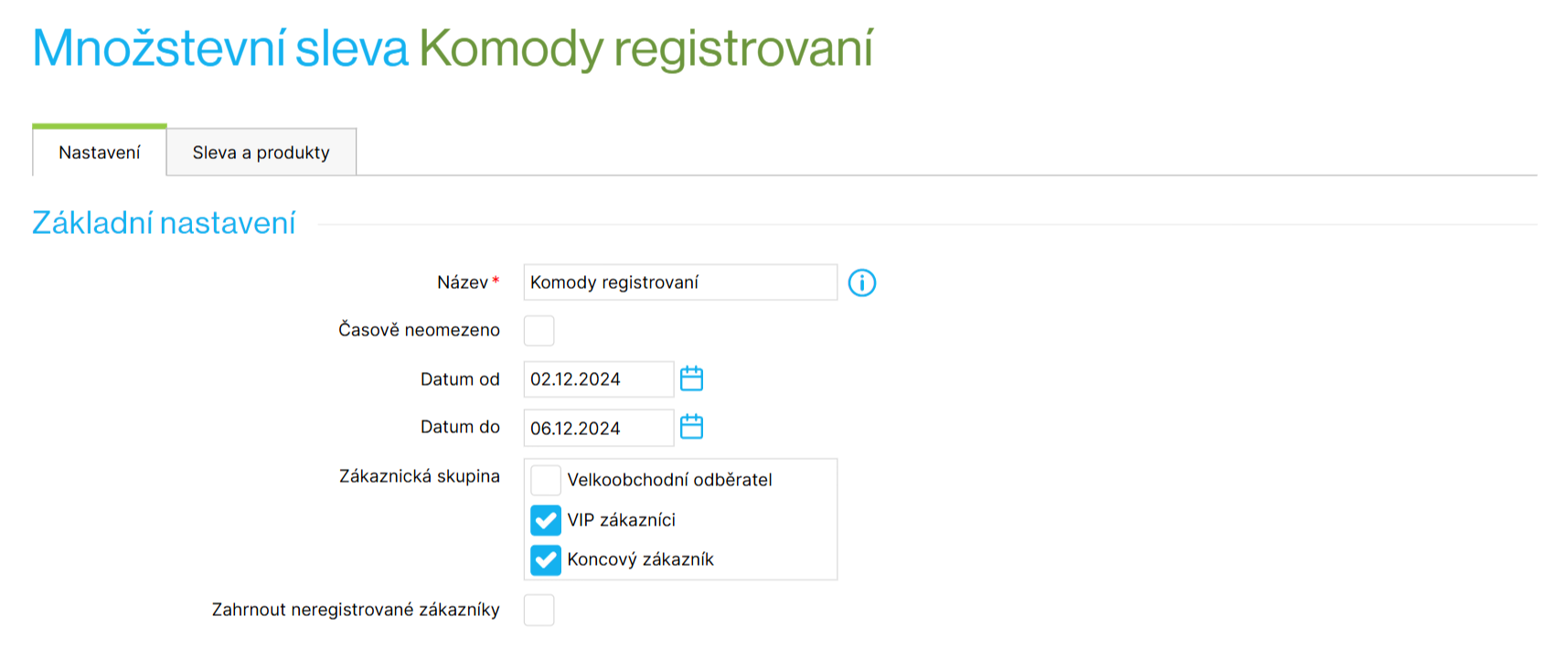 Detail základního nastavení množstevní slevy