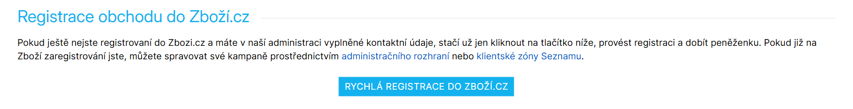 Rychlá registrace do Seznam Nákupů z administrace e-shopu