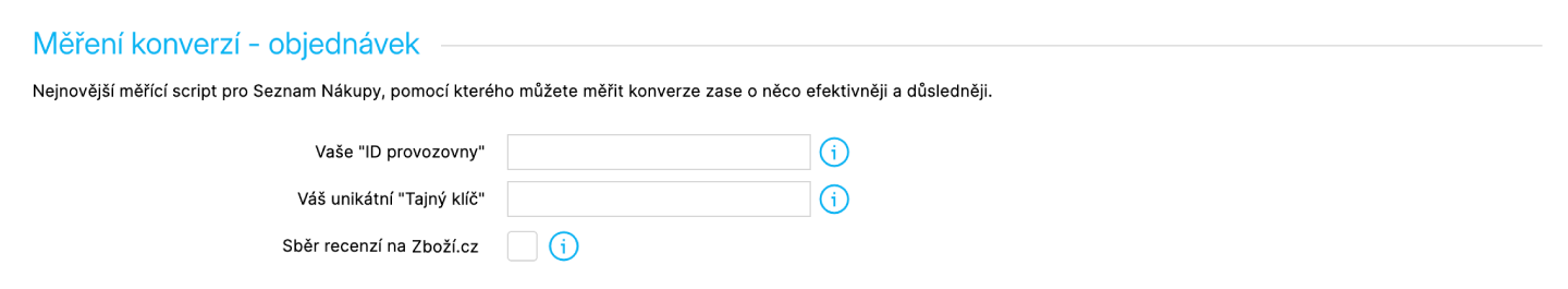 Aktivace měřícího kódu Seznam Nákupů