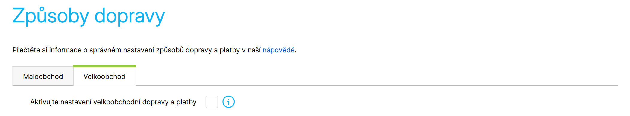 Záložka s velkoobchodními způsoby dopravy