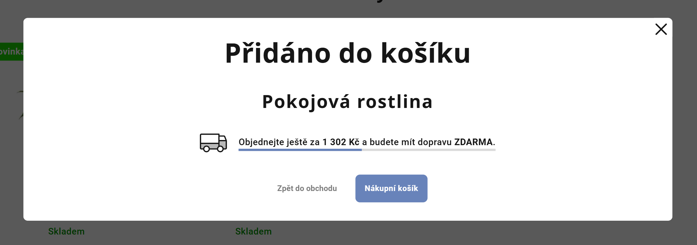 Zobrazení informace, za kolik je třeba nakoupit pro dosažení dopravy zdarma, při využití funkce Rozšířená objednávka