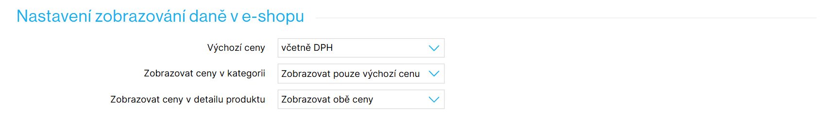Při tomto nastavení se budou v kategorii zobrazovat ceny včetně DPH. Na detailu produktu se budou zobrazovat obě ceny, zvýrazněná bude cena včetně DPH.