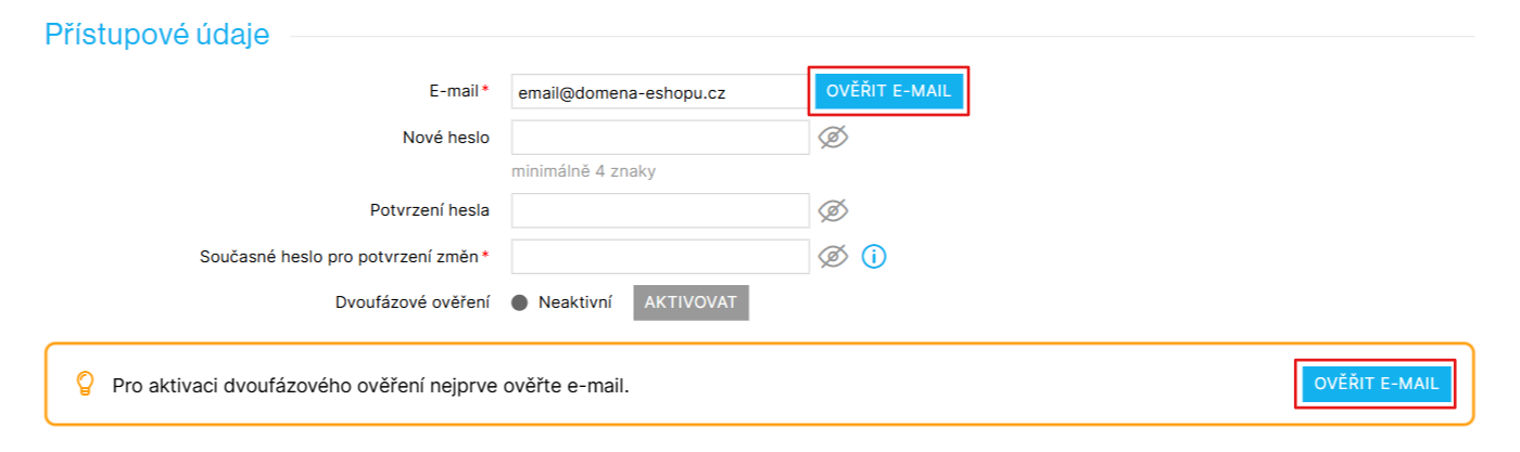 Upozornění na neověřený e-mail
