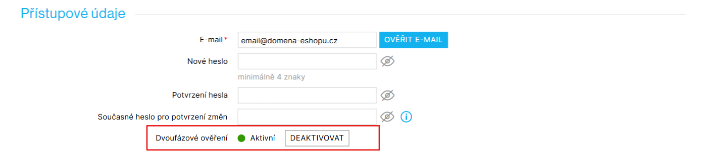 Aktivní dvoufázové ověření účtu