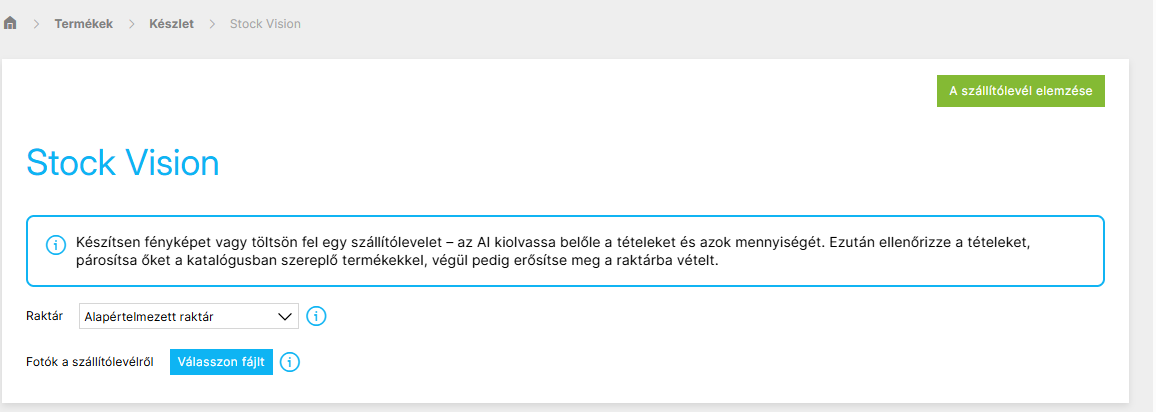 A szállítólevél fotóinak feltöltése AI-elemzés előtt