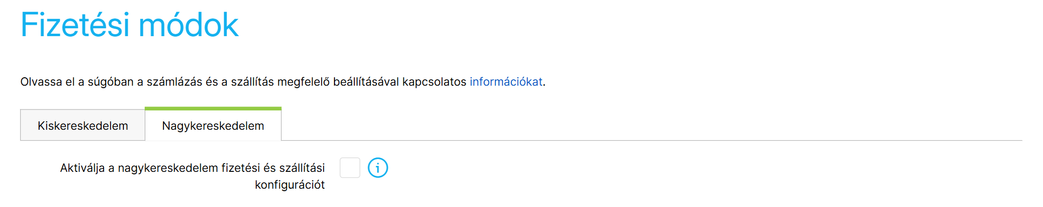 Nagykereskedelmi fizetési módok fül