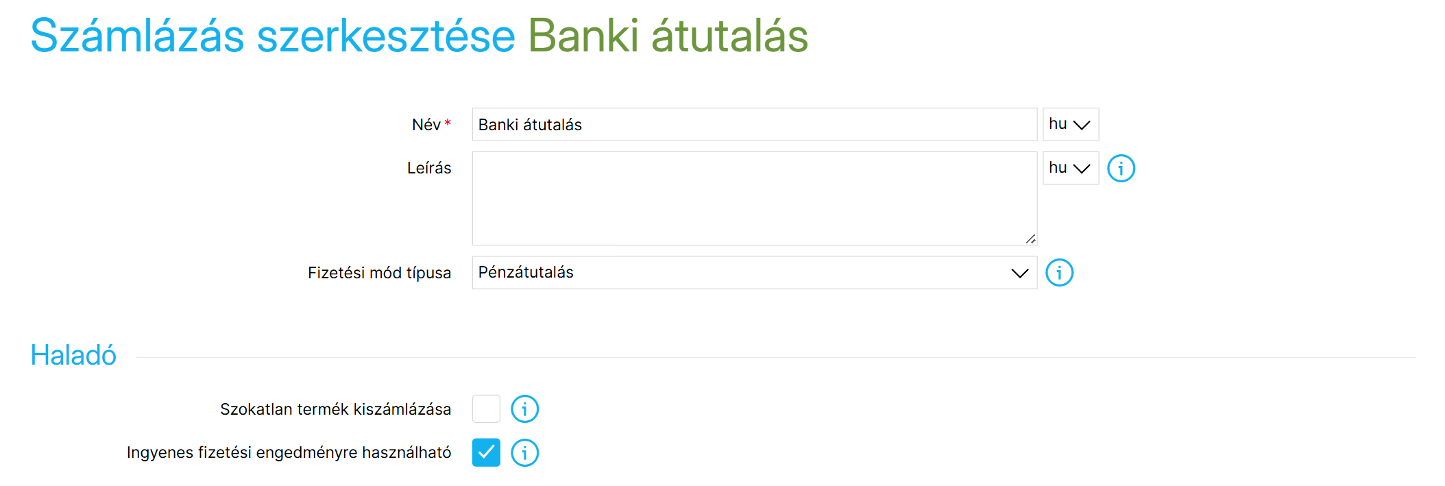 Fizetési mód beállításai