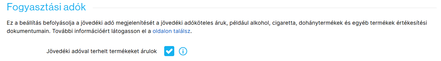 Példa a jövedéki adó beállítására