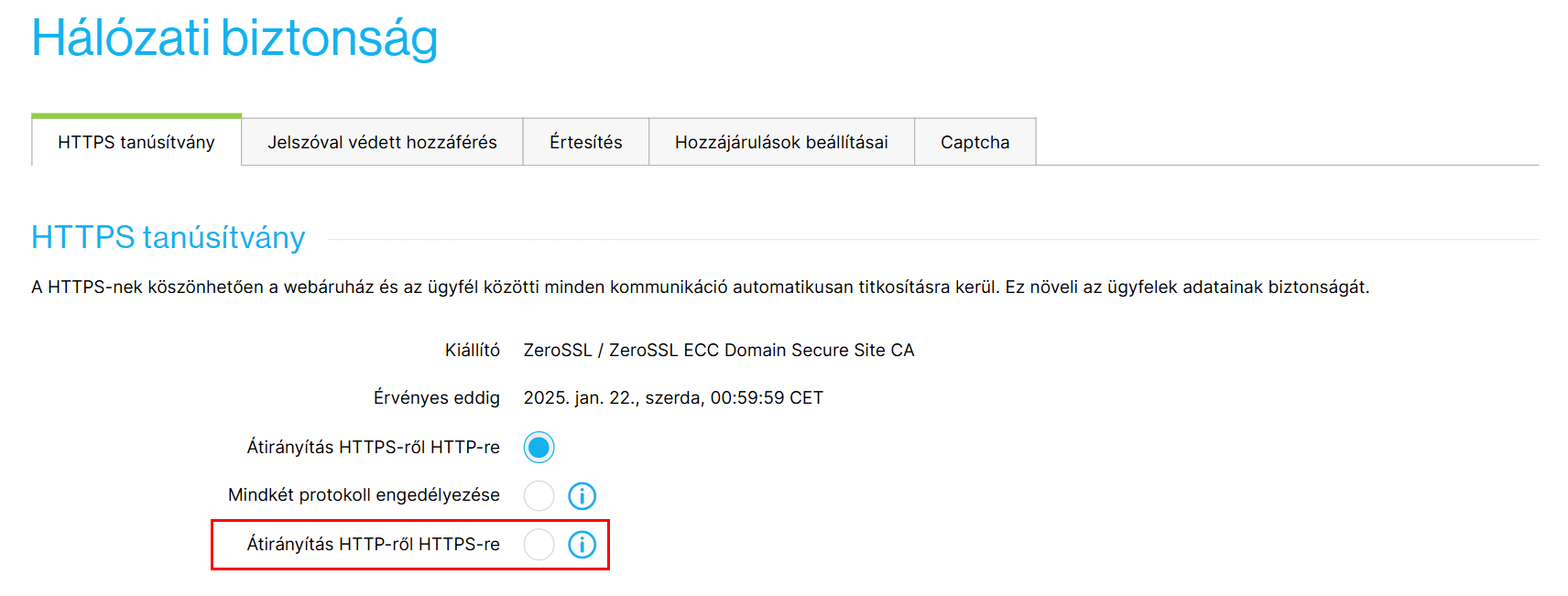 A HTTPS biztonság aktiválása