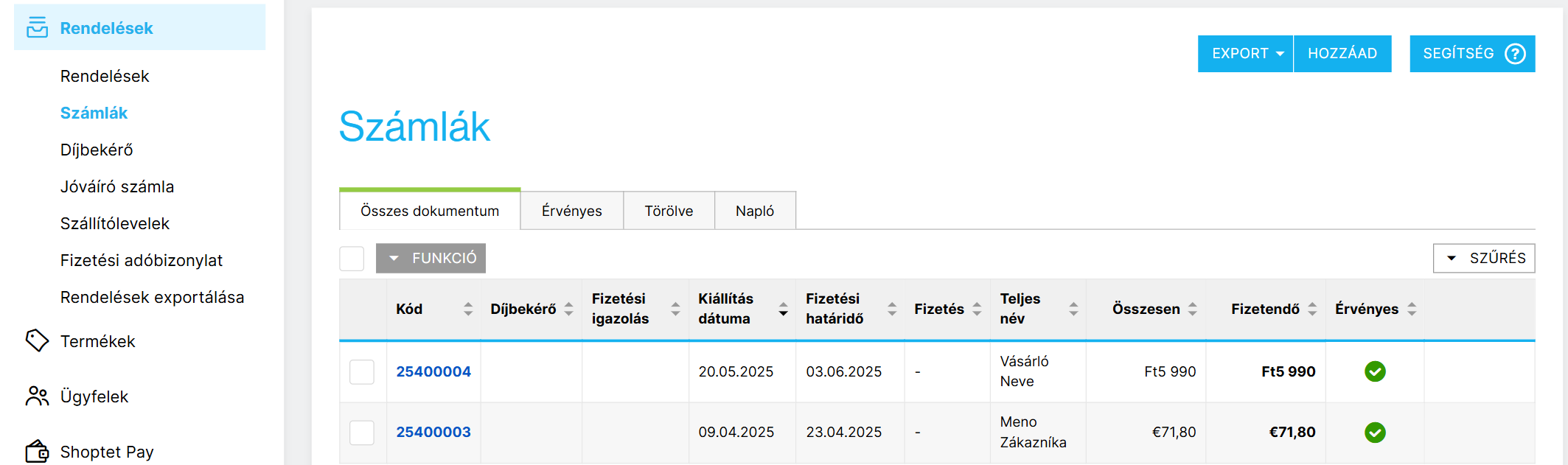 A számlák áttekintése