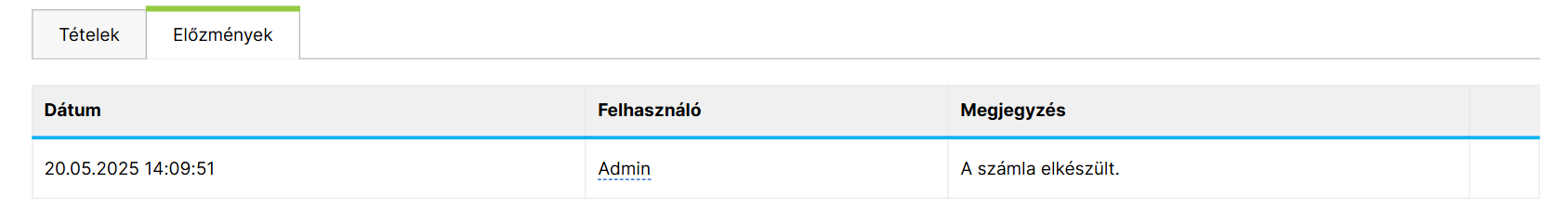 Egy számla szerkesztési előzményei