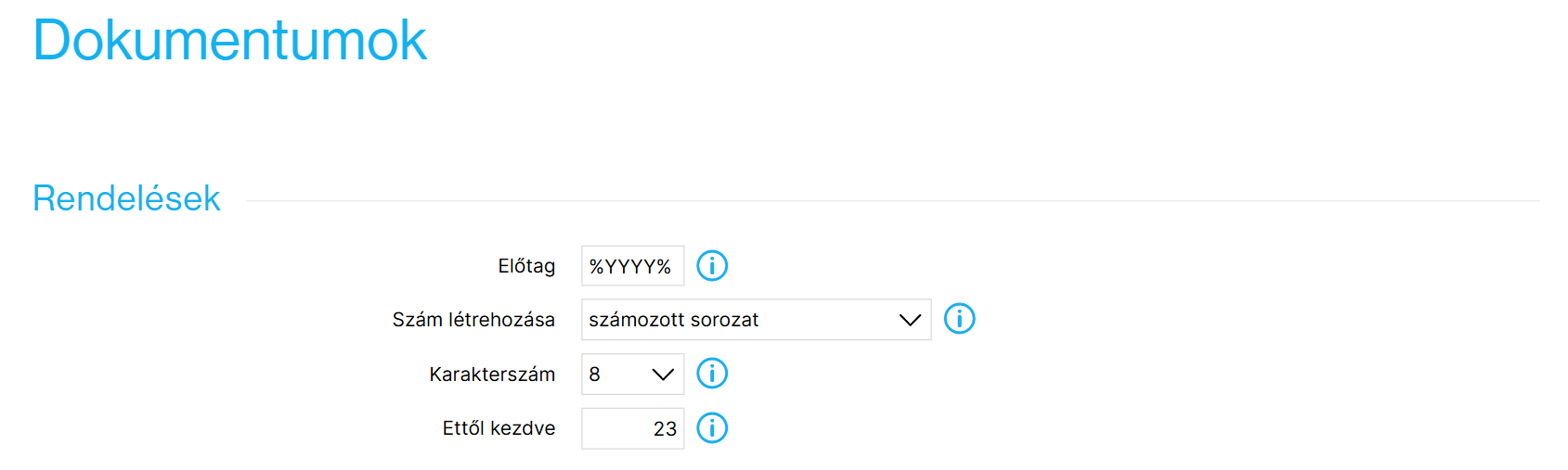 Példa a rendelés számozási beállításaira