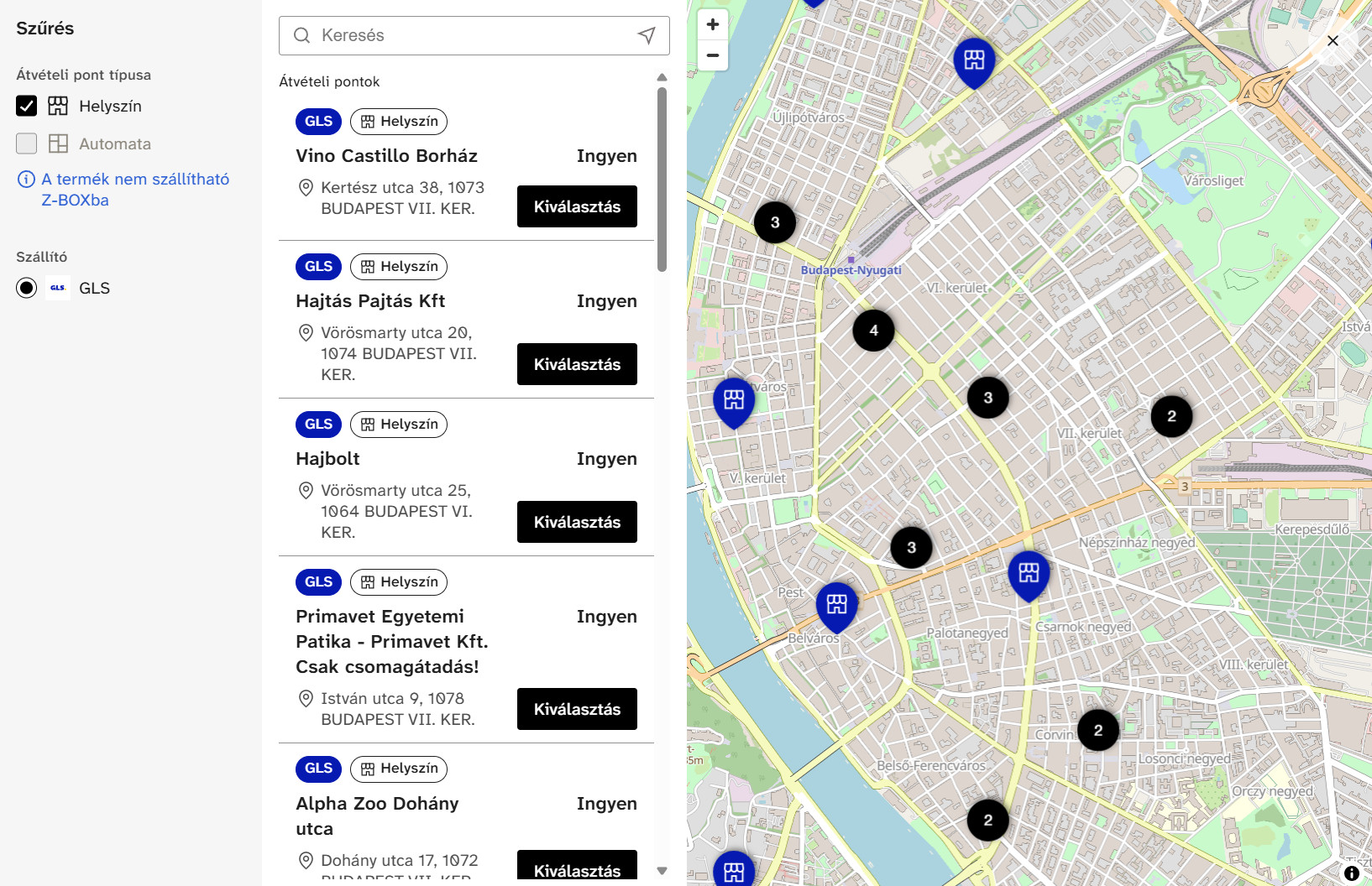Egységes átvételi pont widget