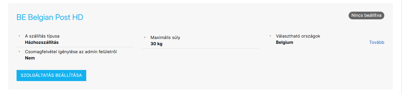 Példa a szállítási szolgáltatás megjelenítésére a szállító részleteinél