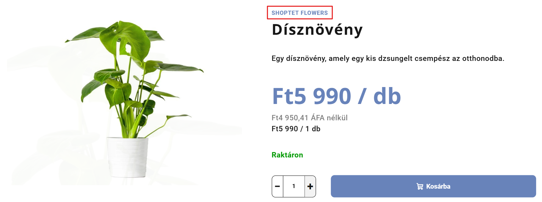 Márkamegjelenítés a Samba sablon termékrészletező oldalán