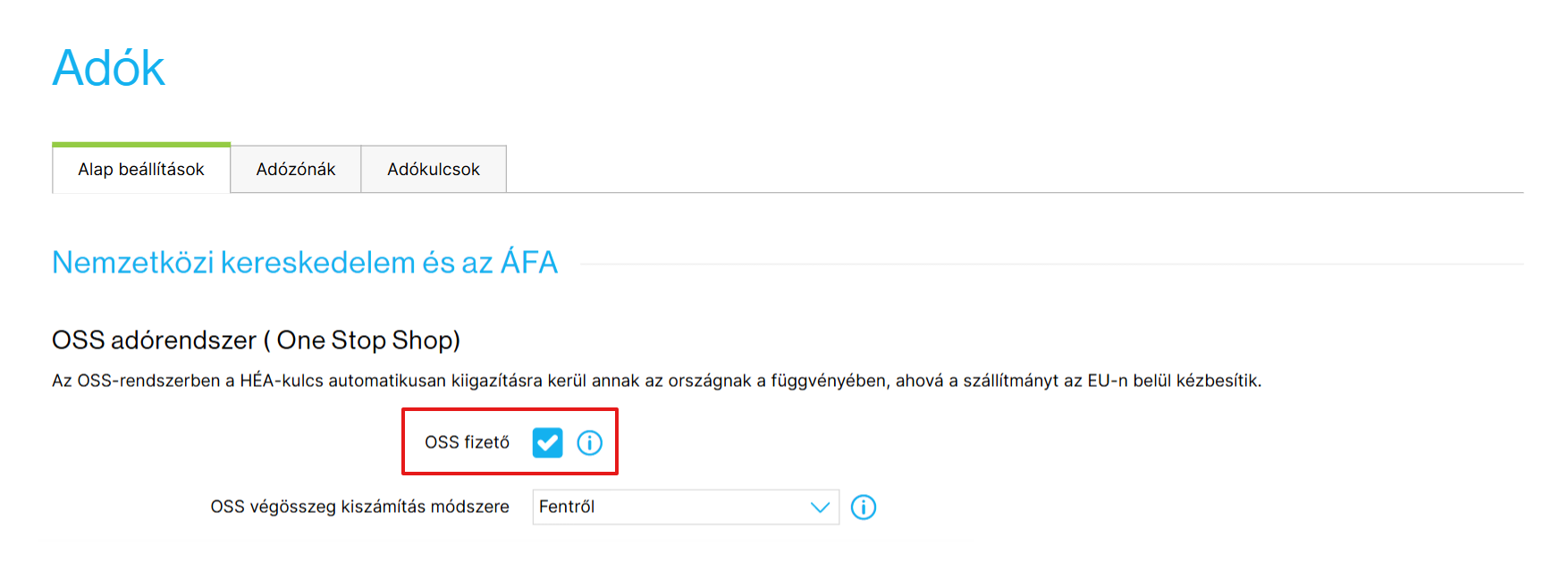 Az OSS aktiválása egy webáruházban