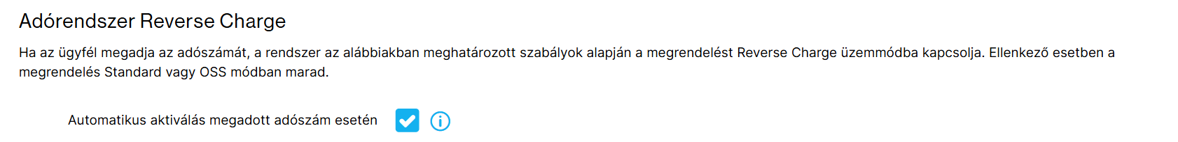 A Reverse Charge automatikus aktiválási beállításai