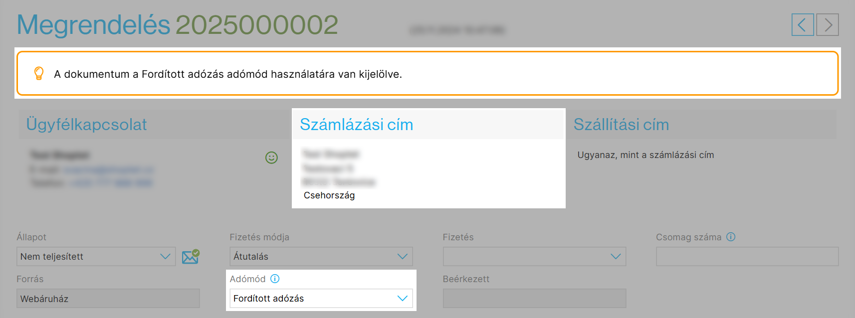 Rendelési adómód megváltoztatása