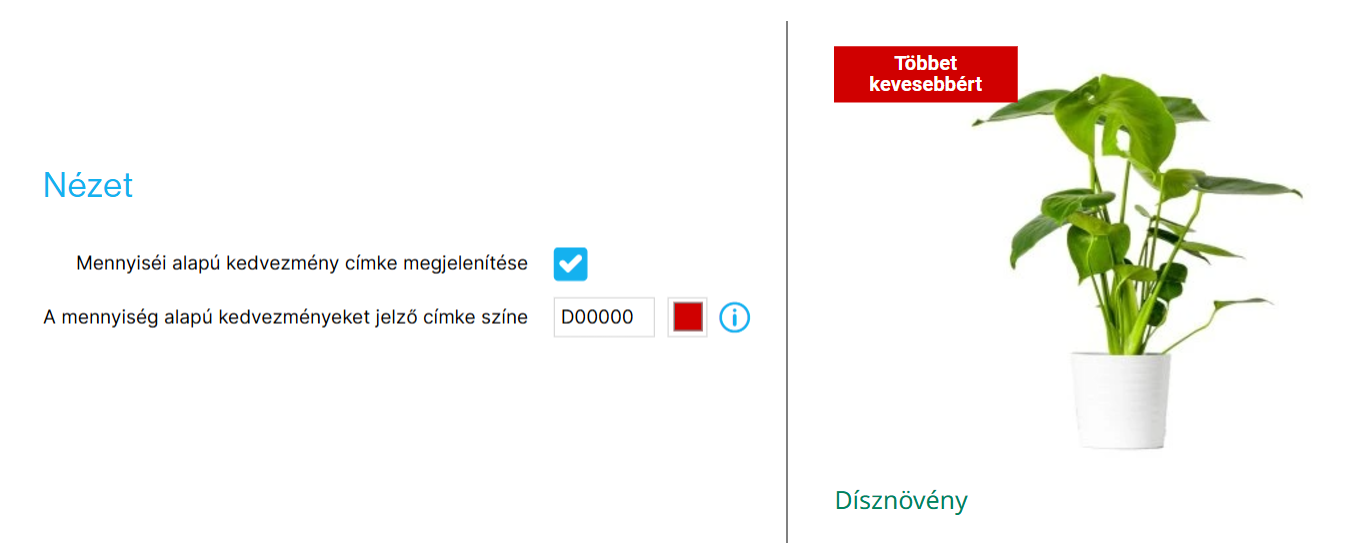 A mennyiségi kedvezmény címkéjének megjelenítése egy terméken