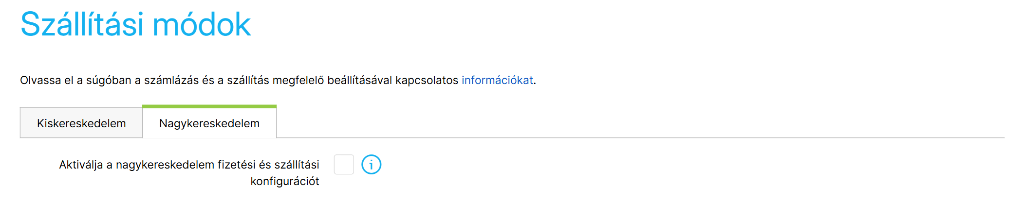 Nagykereskedelmi szállítási módok fül