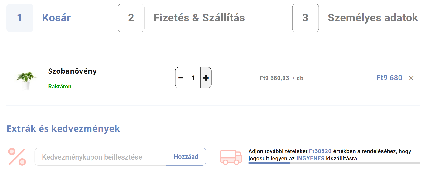 Példa egy információs sávra, amely azt mutatja, hogy mennyit kell még vásárolni az ingyenes szállításhoz