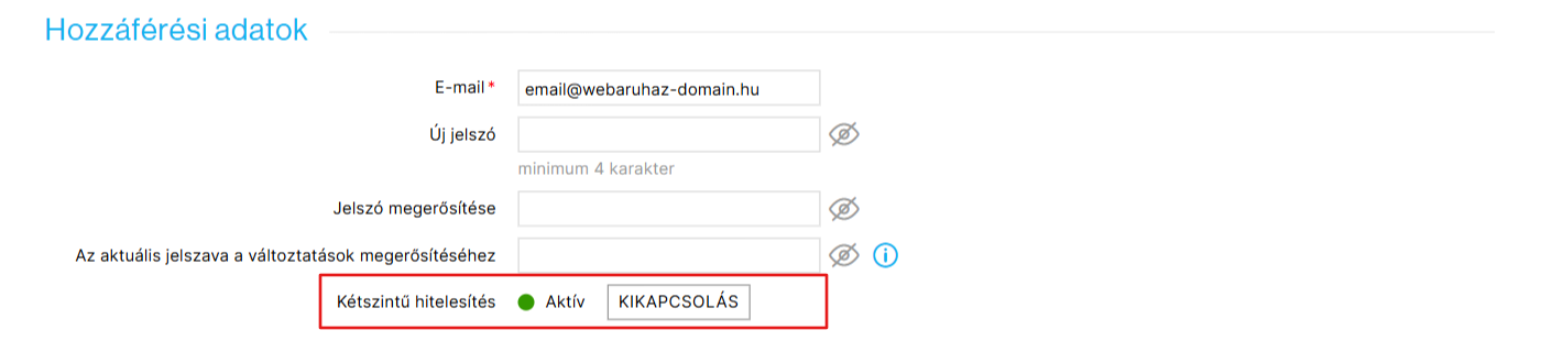 Aktív kétfaktoros hitelesítés a fiókhoz