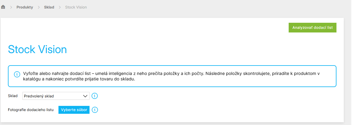 Nahranie fotiek dodacieho listu pred analýzou pomocou AI