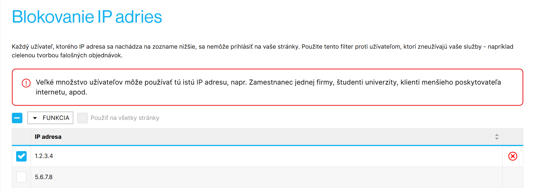 Prehľad blokovaných IP adries