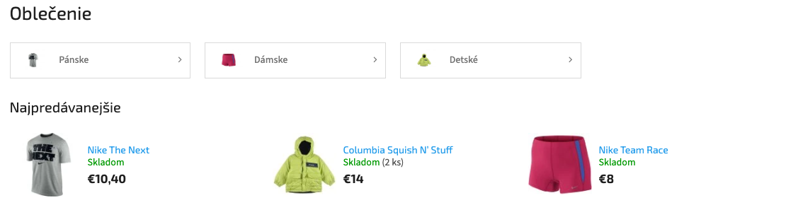 Kategória na e-shope s najpredávanejšími produktmi nad výpisom produktov