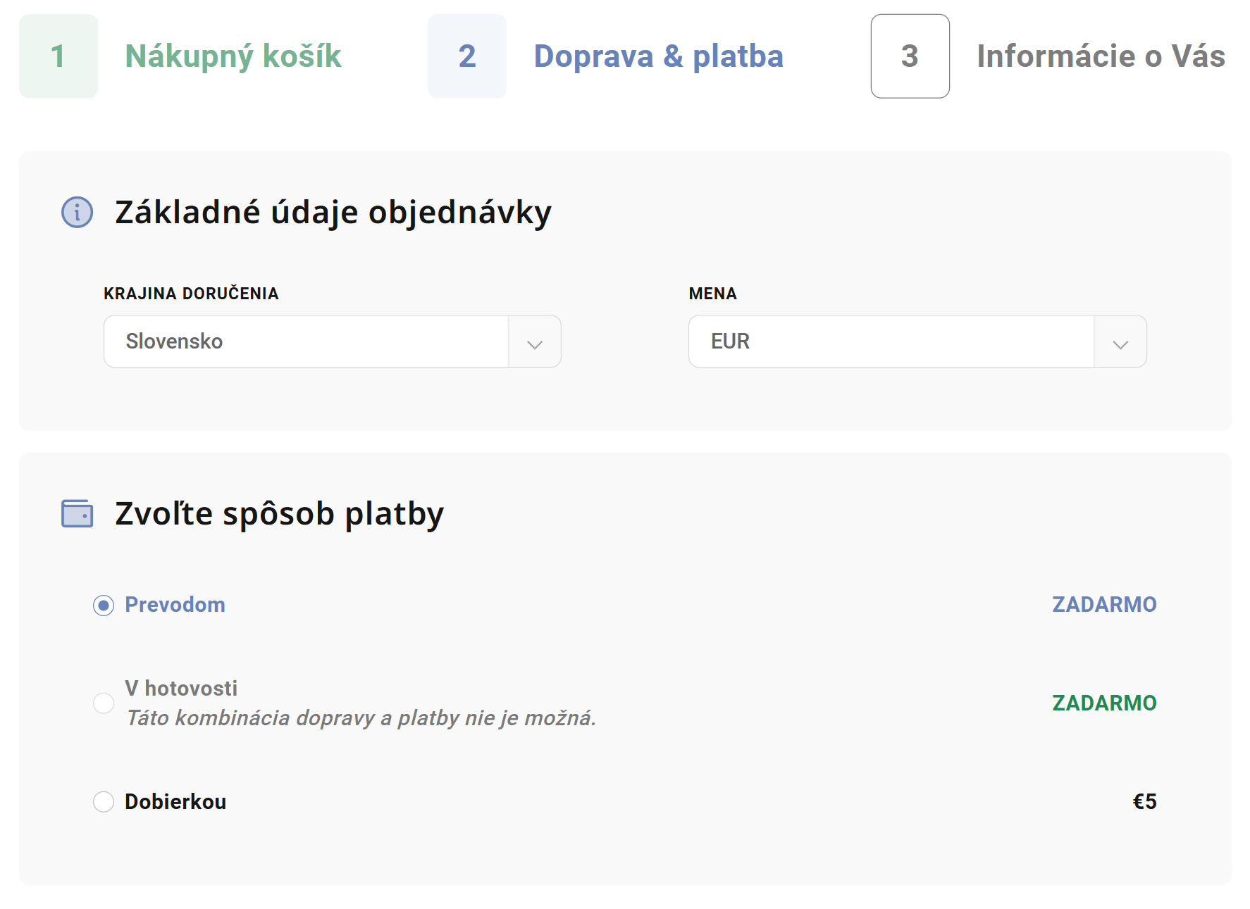 Zobrazenie spôsobov platieb v košíku