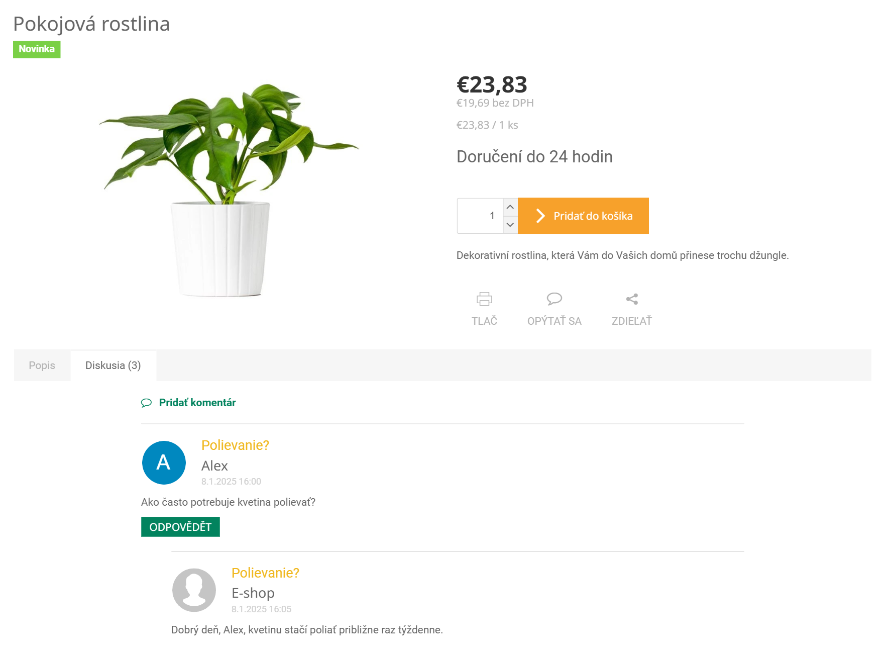 Diskusia v detaile produktu na šablóne Classic
