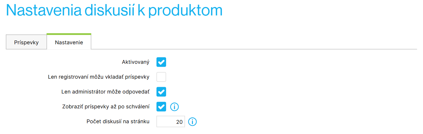 Nastavenie diskusií k produktom (rovnaké u článkov aj stránok)