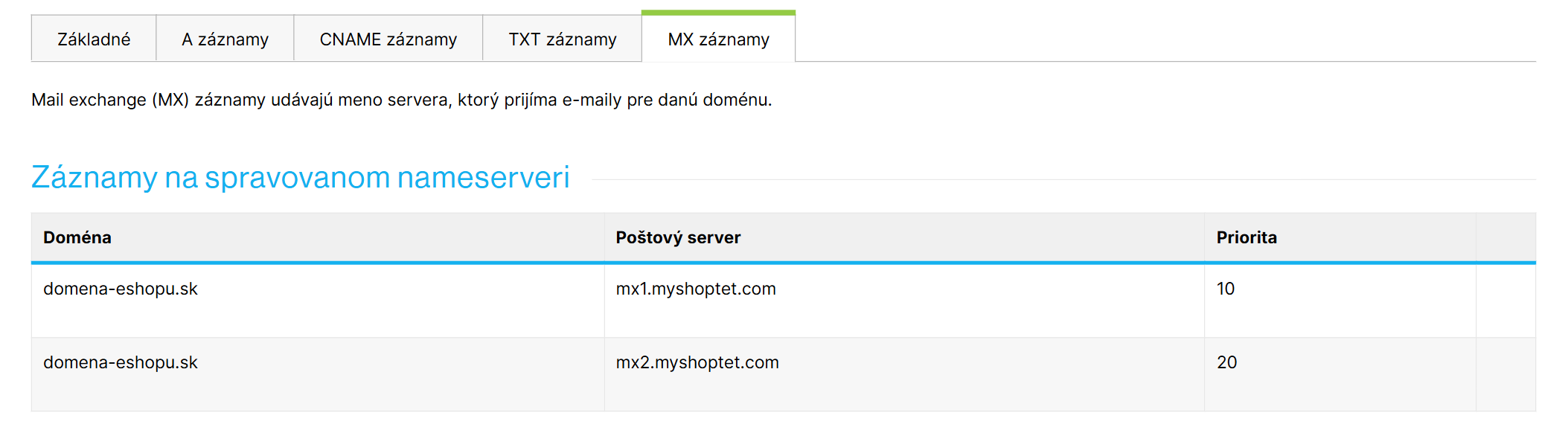 Nastavenie MX záznamov pre e-mailové schránky u Shoptetu