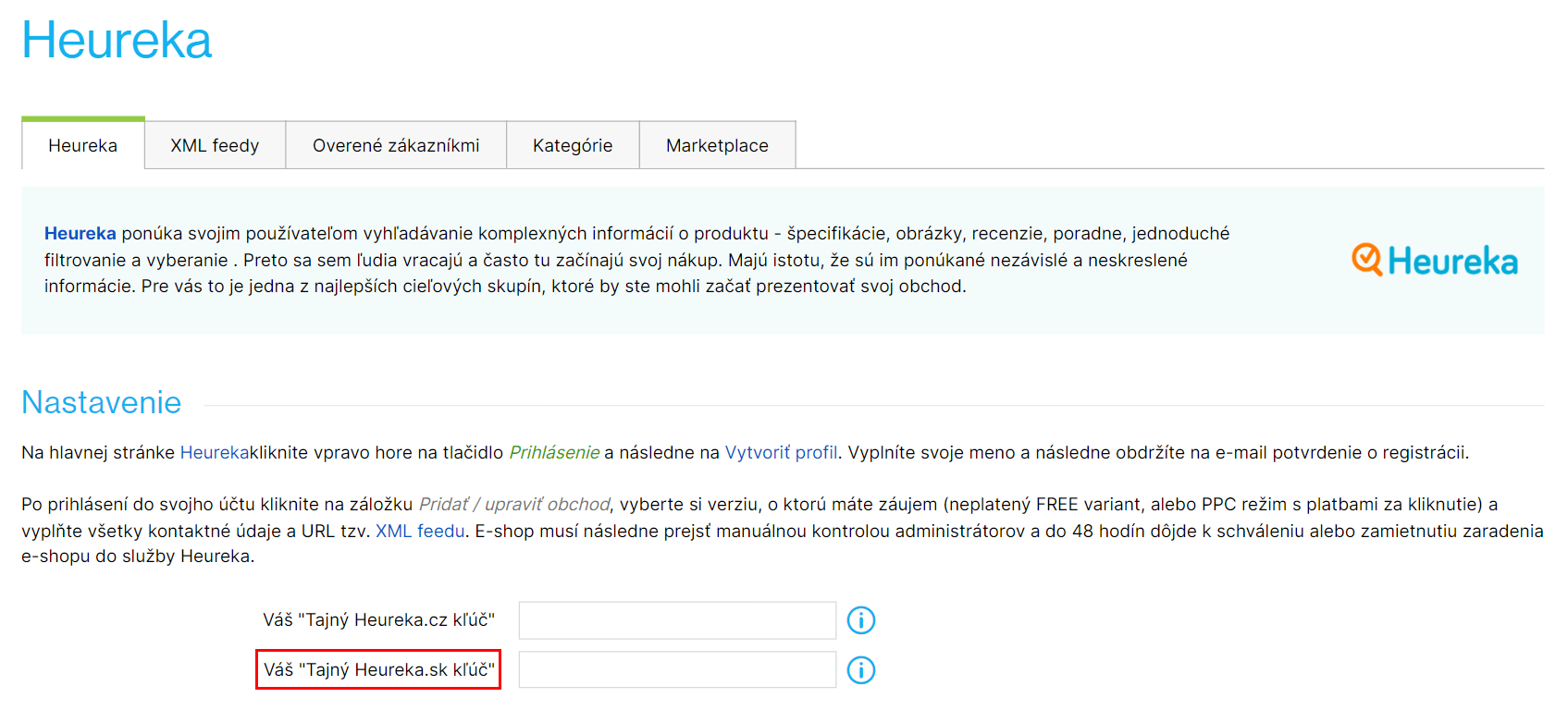 Nastavenie tajného kľúča v administrácii e-shopu