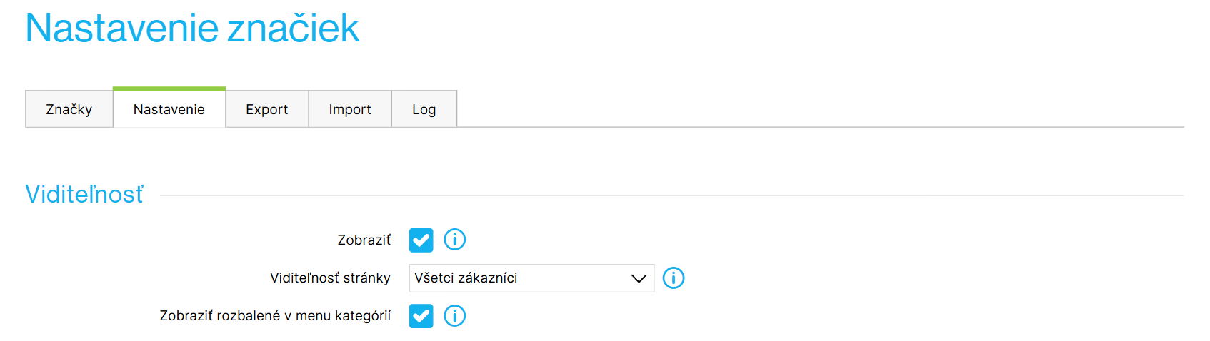 Všeobecné nastavenia značiek