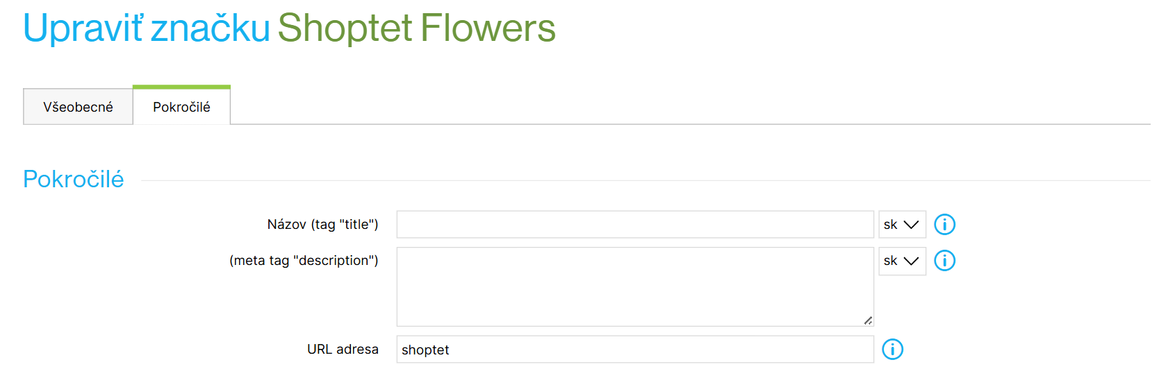 Pokročilé nastavenia SEO v detaile značky