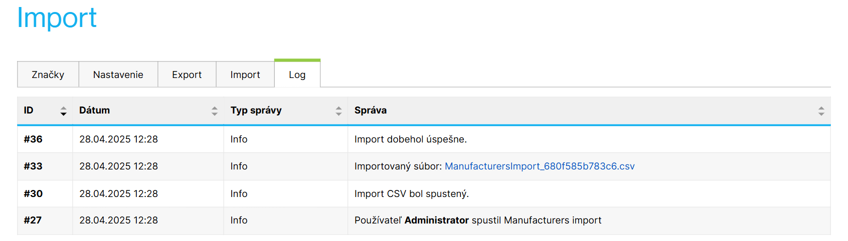 História importu značiek
