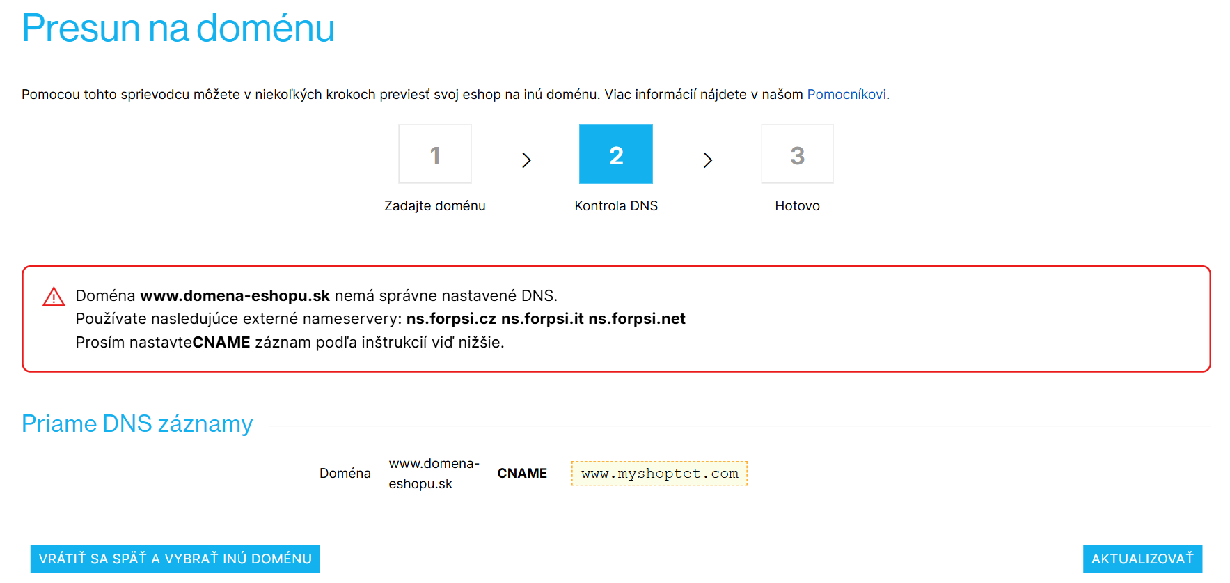 Kontrola DNS záznamov pri presune e-shopu na doménu