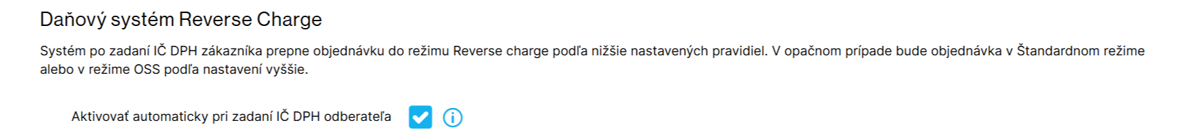 Nastavenie automatickej aktivácie Reverse Charge