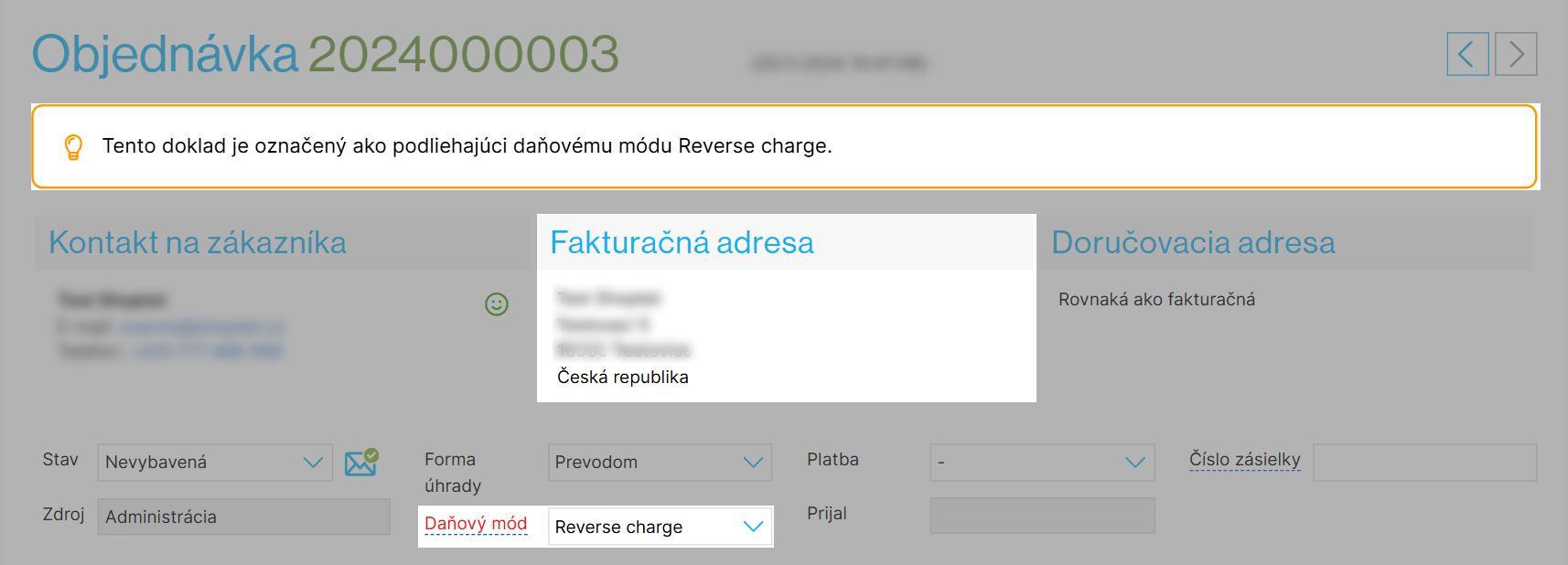 Zmena daňového režimu objednávky