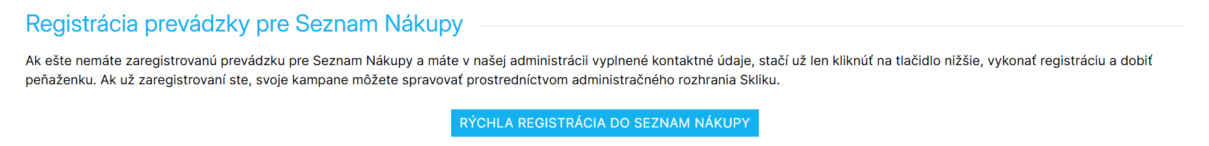 Rýchla registrácia do Seznam Nákupov z administrácie e-shopu