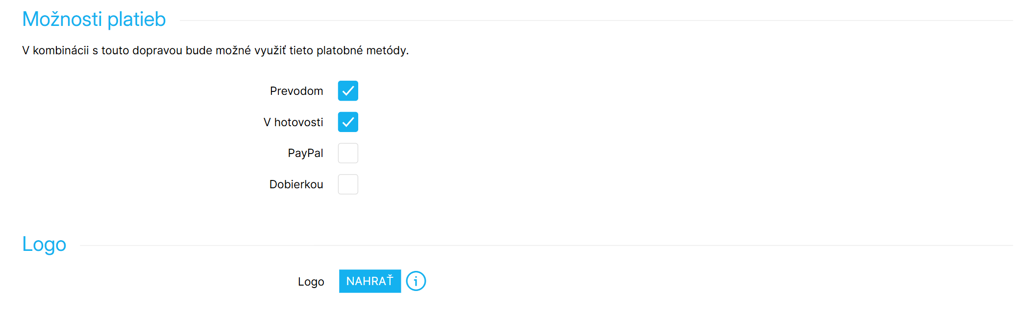Možnosti platieb, ku ktorým sa má doprava zákazníkom ponúkať