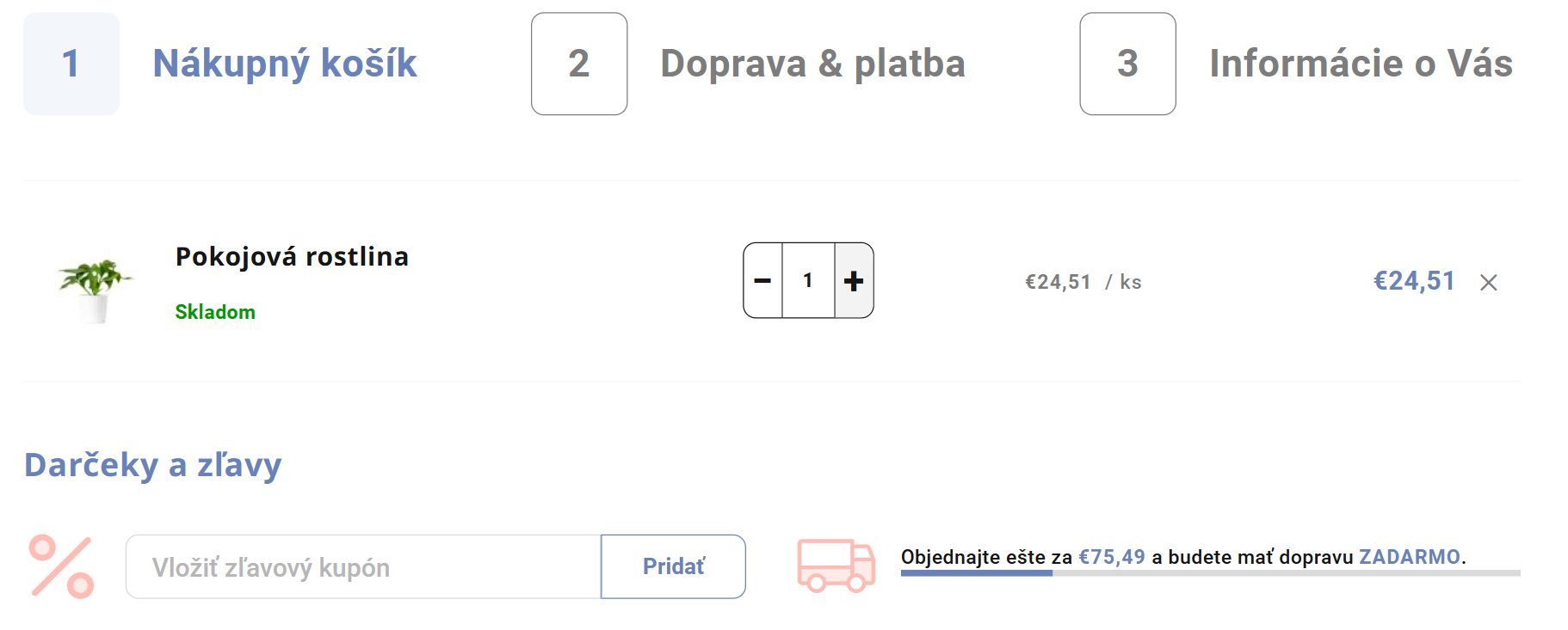 Príklad zobrazenia informácie, za koľko je potrebné nakúpiť na dosiahnutie dopravy zdarma