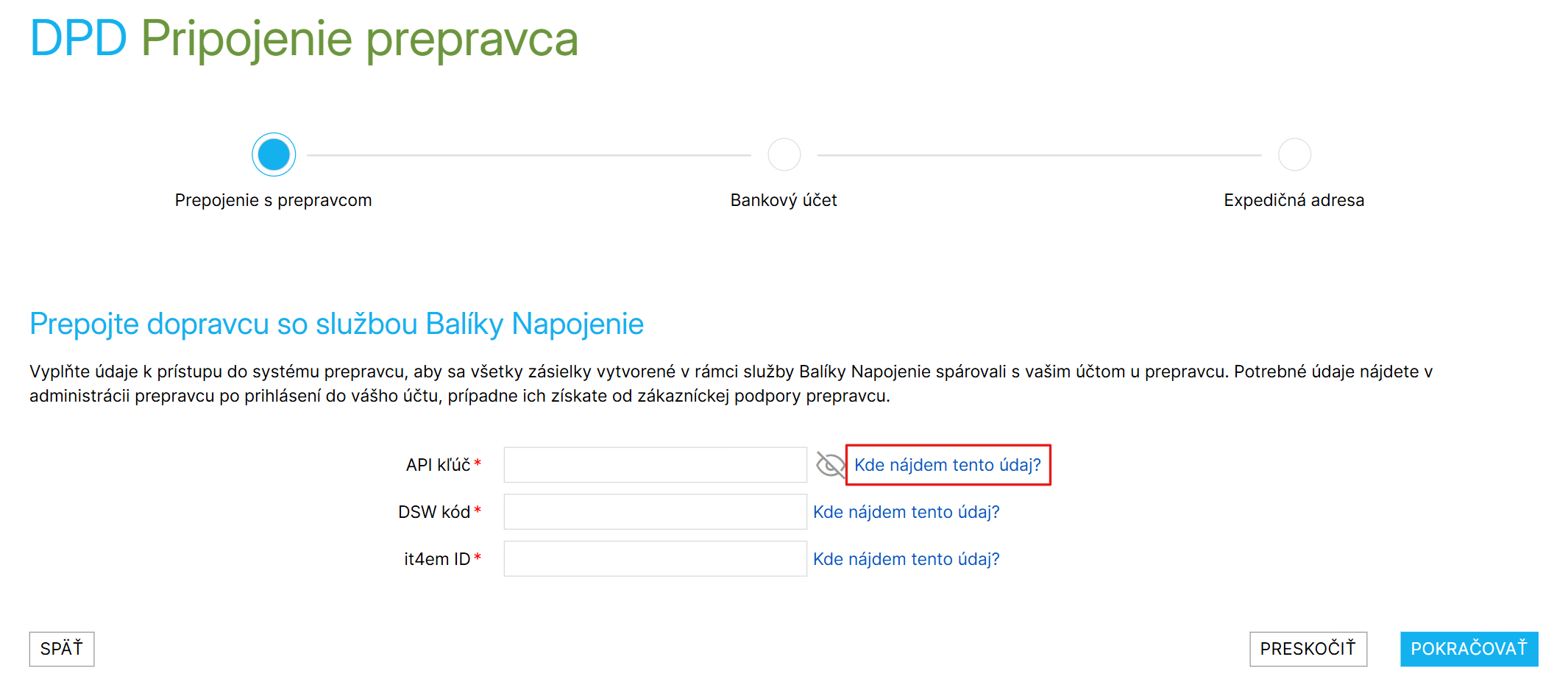 Aktivácia prepravcu v službe Shoptet Balíky Napojenie