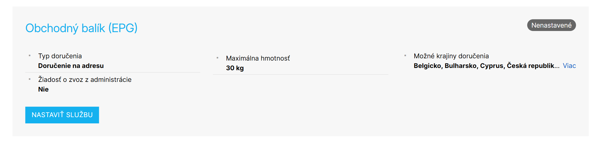 Príklad zobrazenia prepravnej služby na detaile prepravcu