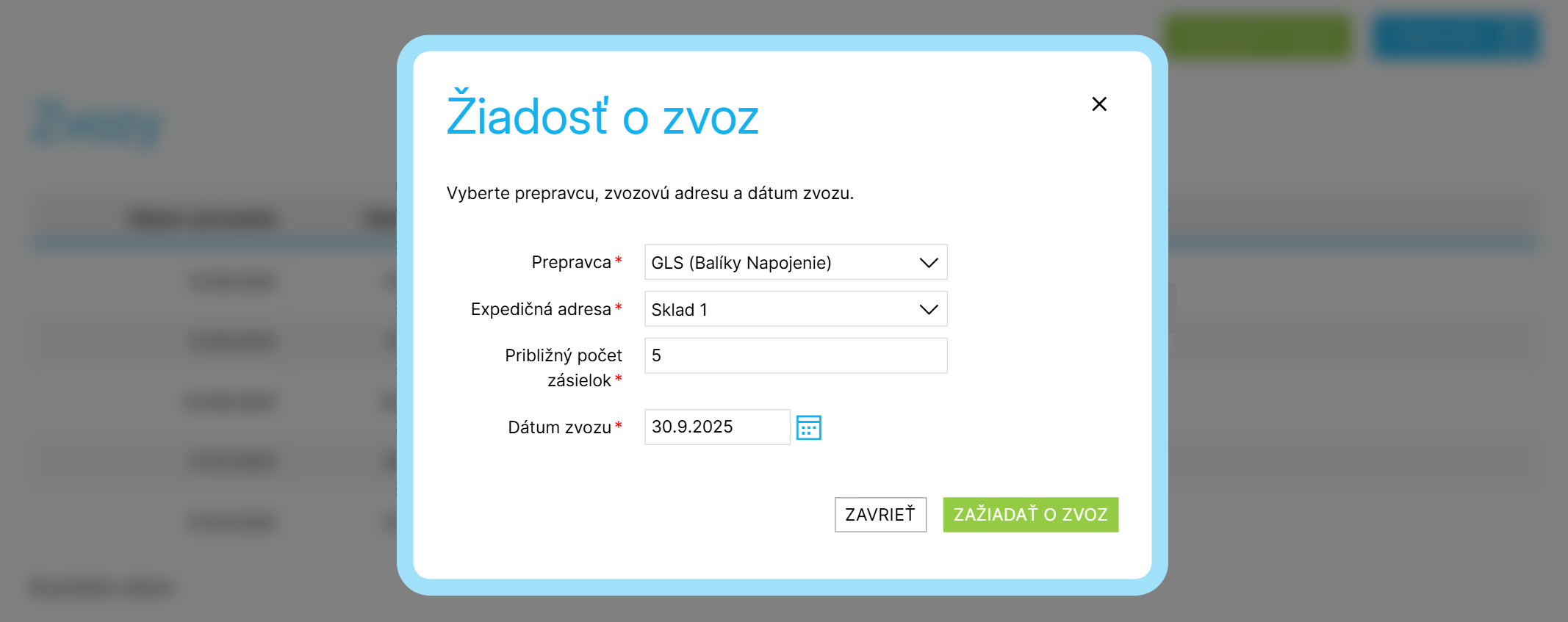 Žiadosť o jednorazový nepravidelný zvoz